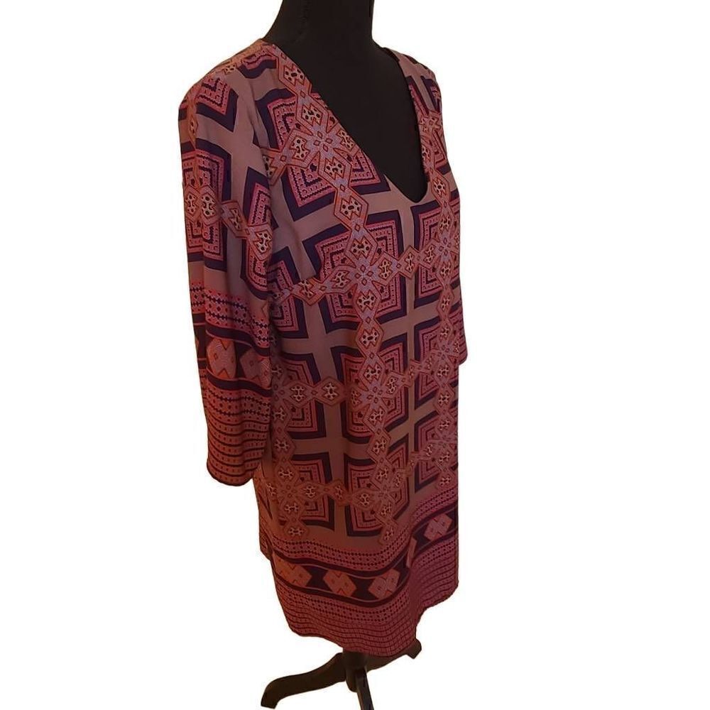 C. Luce Womens Navy Print V Neck Shift Dress Size Medium - Picture 3 of 10